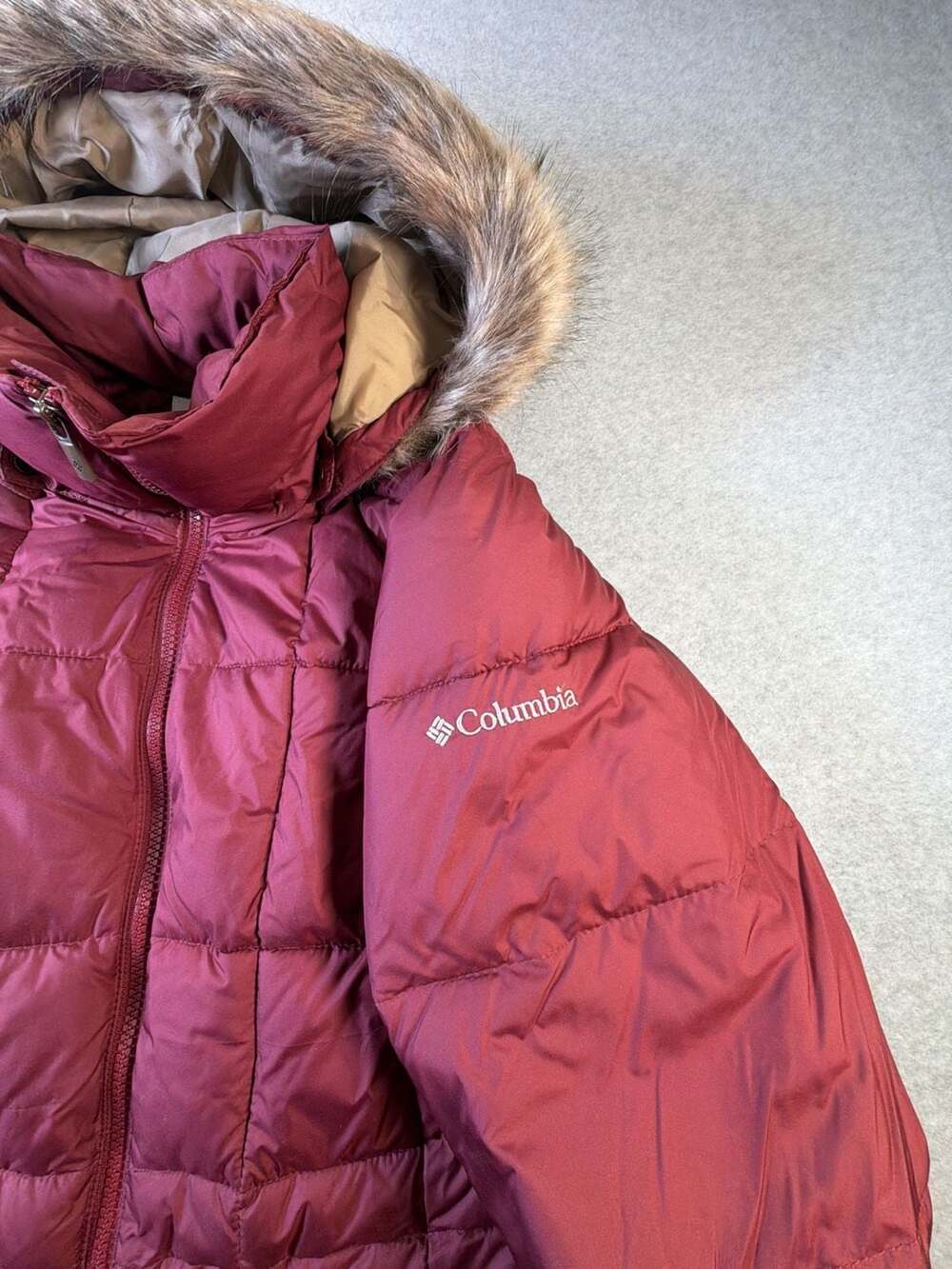 Columbia Peak to Park Mid Insulated Winter Jacket Faux Fur Hood Burgundy sz M - Picture 5 of 9
